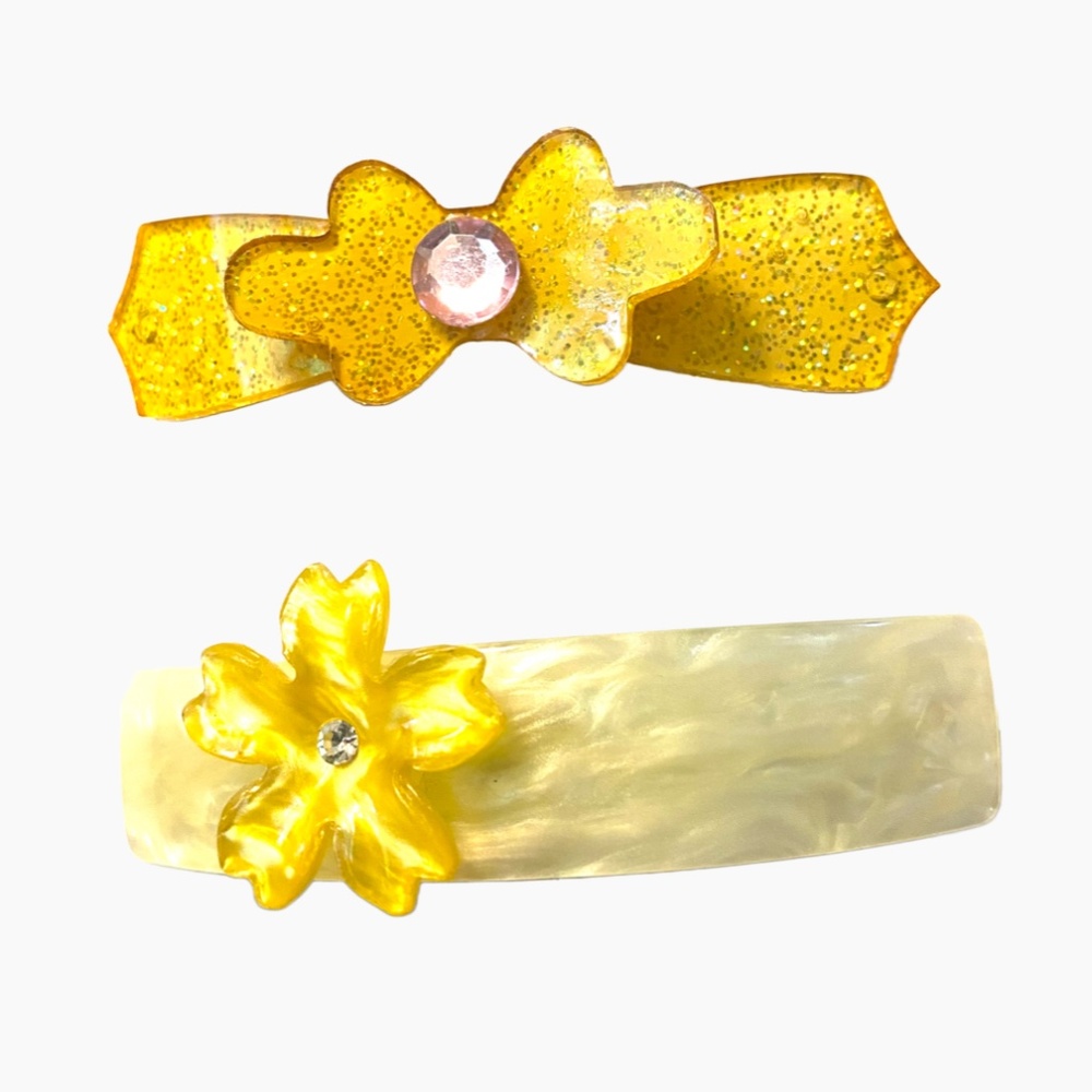 Vintage Style Acrylic Floral & Bow Barrette Pair